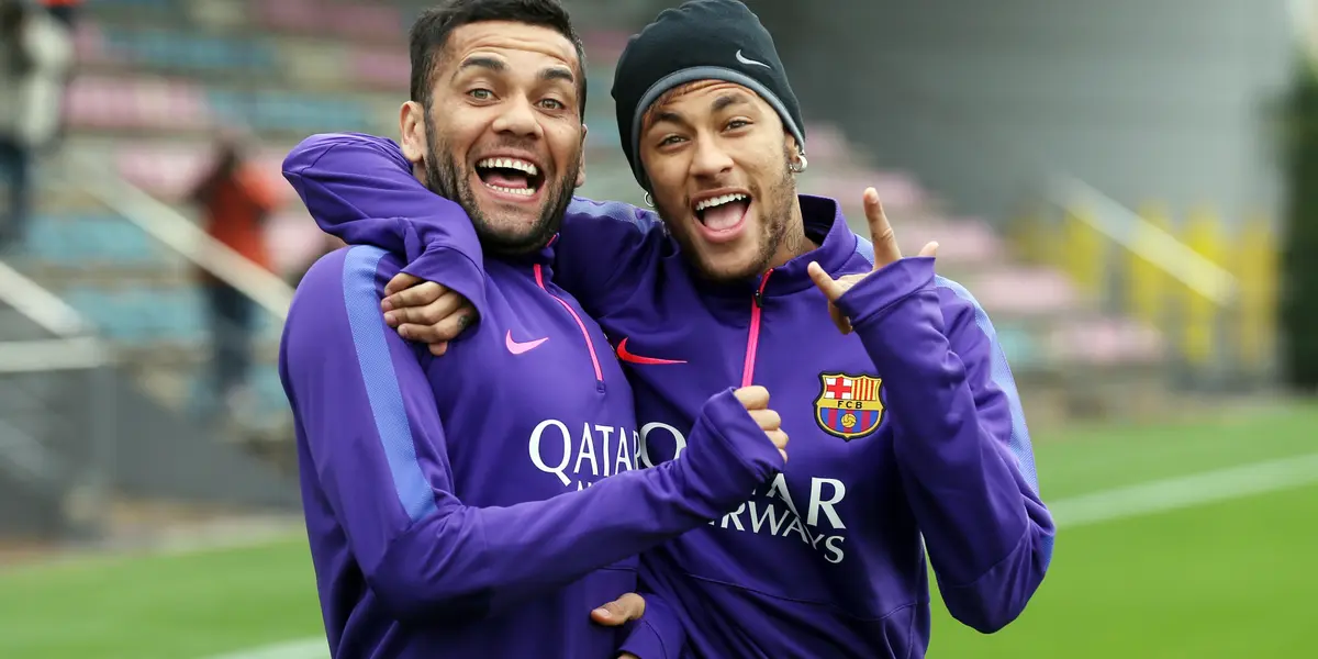 Dani Alves y Neymar en un entrenamiento del Barça