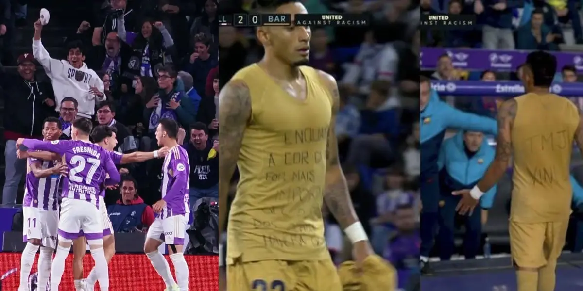 El jugador se retiró del campo, y aunque no pudo anotar, se quitó la camiseta con un mensaje para Vinicius