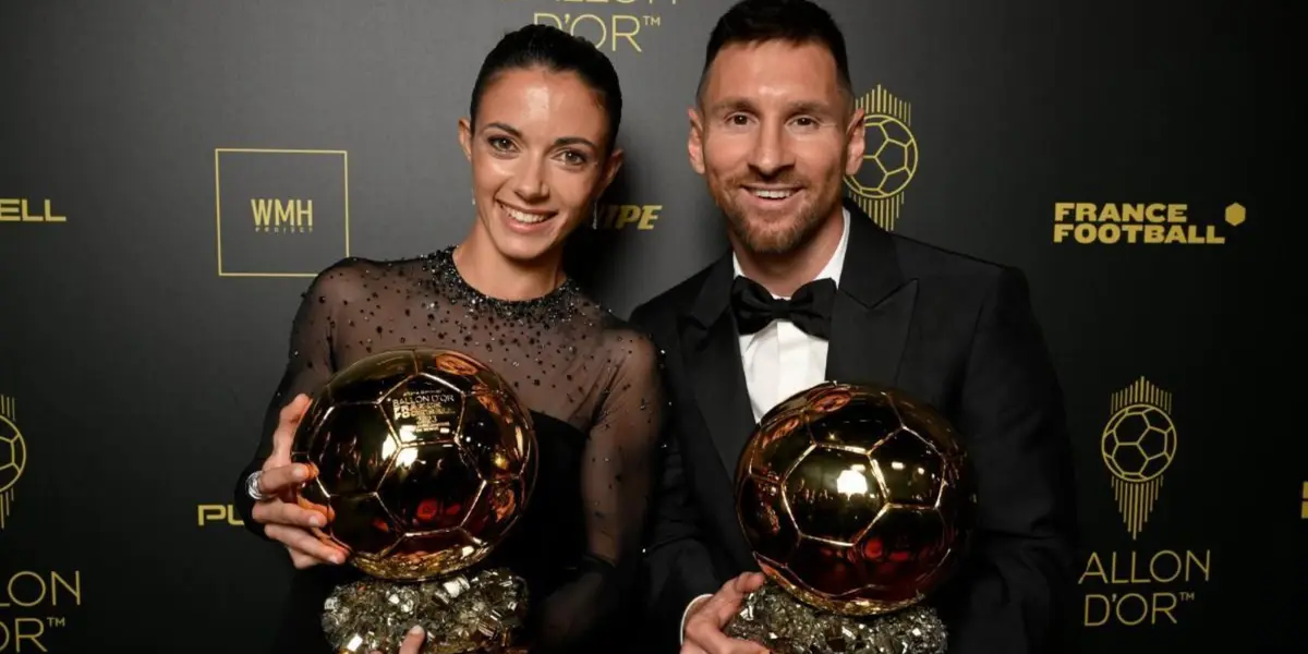 La mejor jugadora del mundo no pudo evitar el modo fangirl cuando tuvo a Messi al lado con el Balón de Oro en las manos